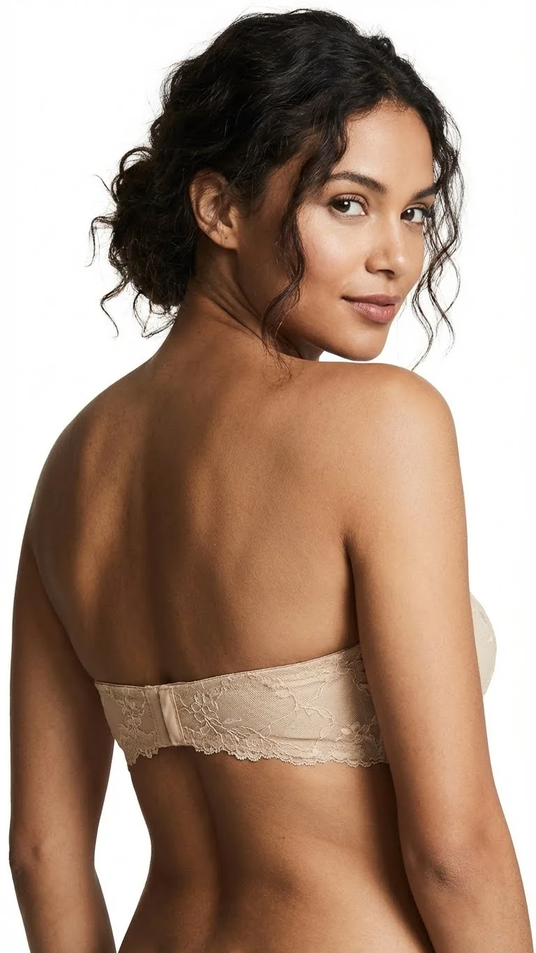 LunaIntim Cappuccino Rengi Dantel Kaplı Straplez Tenle Bütünleşen Nude Sütyen - Cappuccino Renk Detay